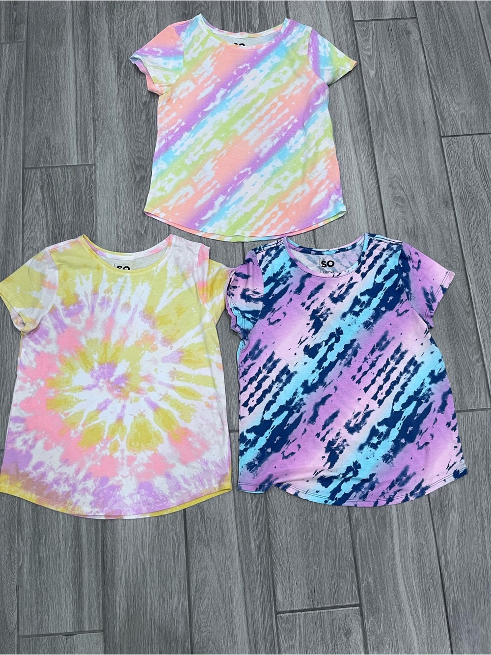 SO Girls' Pastel Tie-Dye & Spiral Short Sleeve Tees - Pink, Yellow, Blue, Purple